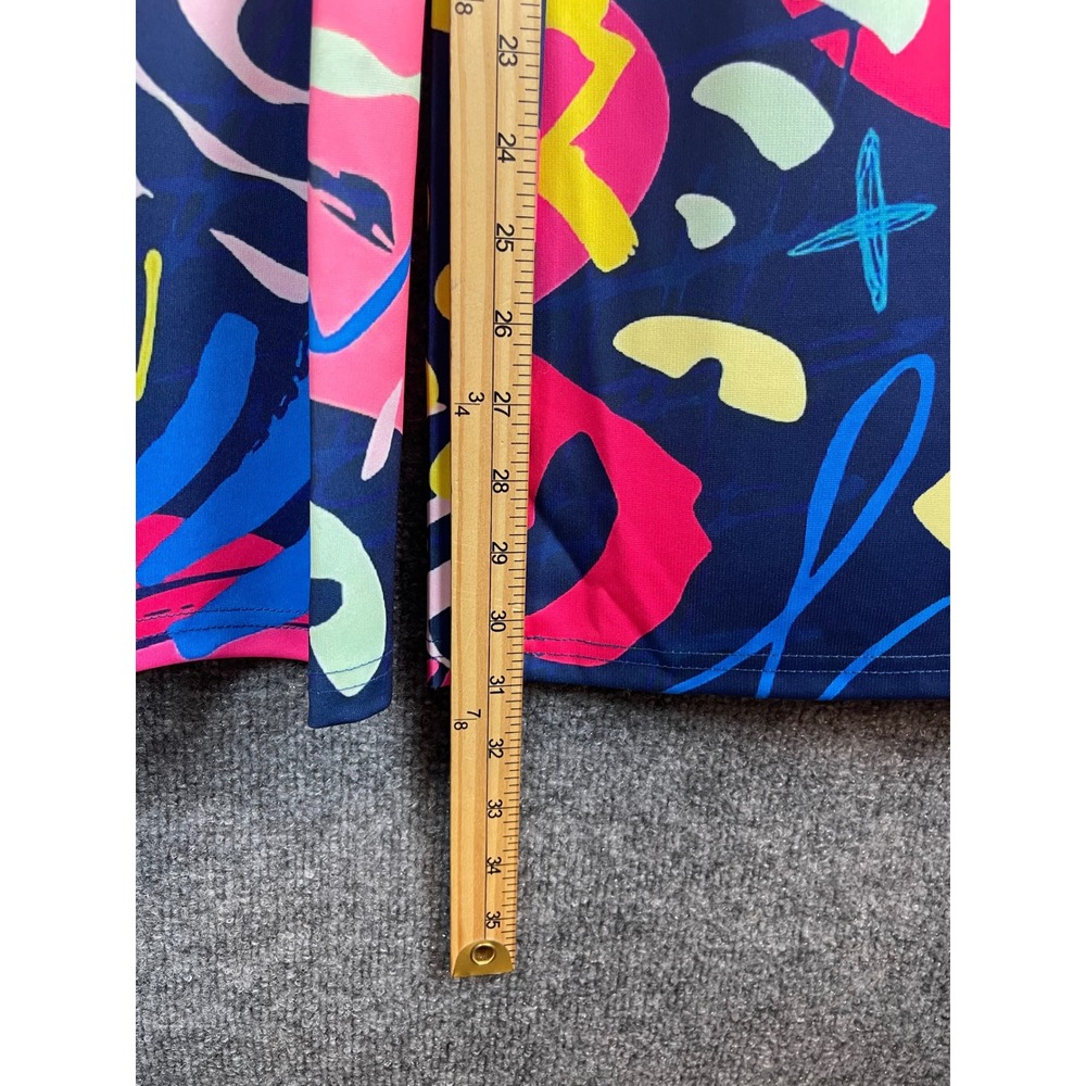 Denim& Love Abstract Graffiti Wide Leg Pants Women's M Navy Pink Retro - Picture 6 of 12